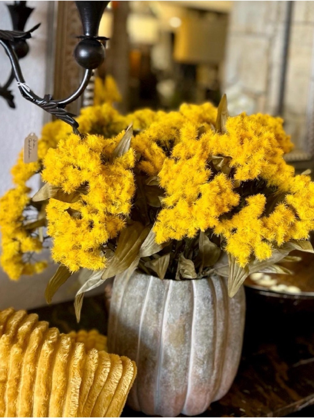Yellow Faux Thistle Flower Bush 3-Pack Fall Florals